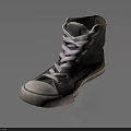 Gray High Top Canvas Shoes With White Laces And Worn Toe Design