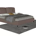 Modern Double Bed With Leather Headboard Nightstand Lamp And Area Rug