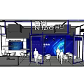Cainiao Exhibition Booth with China Post Logo Neon Lights Background Screen and People Inside