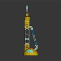 Mechanical Creature With Yellow Body And Blue Mechanical Arms On Round Base