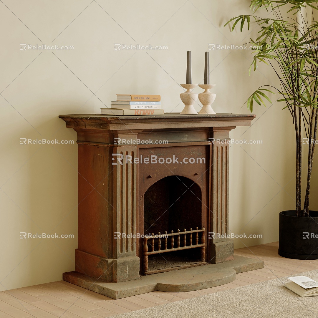 European Style Fireplace American Style Fireplace Ancient Style Fireplace Background Wall Book Decorations 3d model