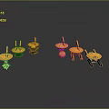 Small Wooden Spinning Tops With Colorful Bases On Black Reflective Surface