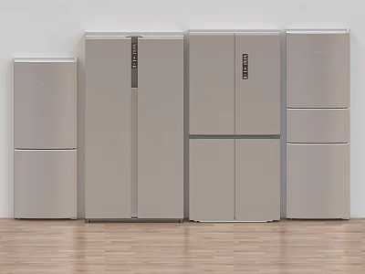 Various Styles of Stainless Steel Refrigerators and Freezers Displayed in Interior Space 3d model