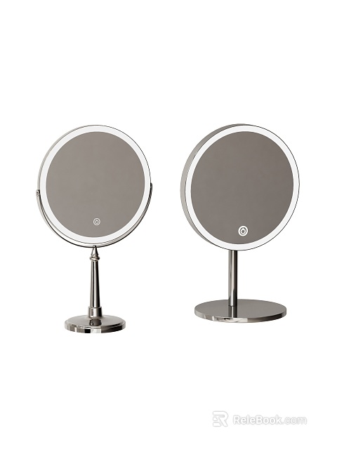 Two Round Lighted Vanity Mirrors With Silver Base And Stand Design 3d model 