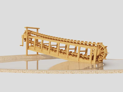 Wooden Garden Ornament Waterwheel Design With Reflective Water Surface And Outdoor Decor Elements 3d model