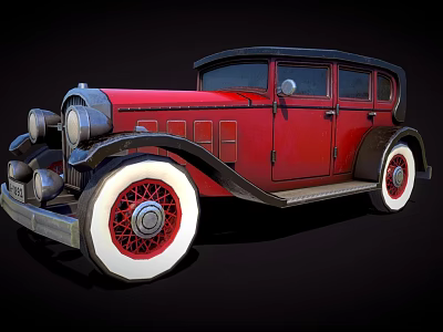 Vintage Red Classic Car Sedan Featuring White Wall Tires And Red Spoke Wheels 3d model