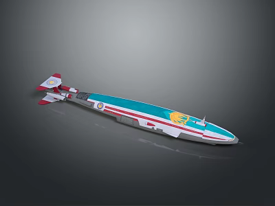 Colorful Futuristic Spaceship With Blue Red White Body And Yellow Emblem 3d model