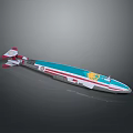 Colorful Futuristic Spaceship With Blue Red White Body And Yellow Emblem