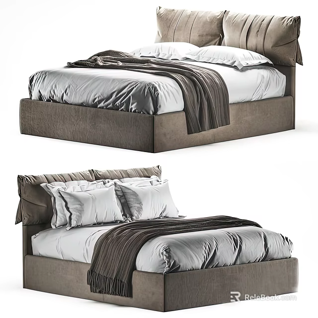 Modern Double Bed With Pillows And Blankets 3d model