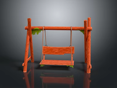 Wooden Playground Swing Equipment With Green Accents And Rope Hanging Wooden Seat 3d model
