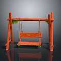 Wooden Playground Swing Equipment With Green Accents And Rope Hanging Wooden Seat