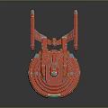 Red Cosmic Spacecraft Model With Circular Design And Arm Like Structures