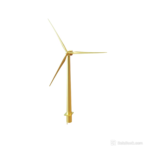 Golden Wind Turbine With Three Blades For Renewable Energy Generation 3d model 