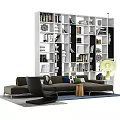 Modern Living Room Interior With Large Bookshelf Sofa And Decorative Items