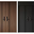 Brown And Black Wooden Double Doors With Vertical Stripes Door Locks And Handles