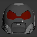 Futuristic Metallic Helmet With Red Visor And Shiny Reflective Surface Design
