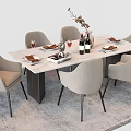 Modern Minimalist Dining Table Set With Light Gray Chairs Wine Bottles And Vase