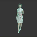 Woman Wearing Traditional Chinese Qipao with Floral Patterns Standing Gracefully
