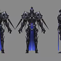 Fantasy Warrior Game Movie Character in Black Armor with Blue Cape and Spikes