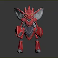 Red Mechanical Insect Game Movie Character Standing With Transparent Silver Wings