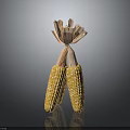 Fresh Two Corn Cobs With Golden Kernels And Soft Corn Silk On Top