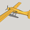 Yellow Seaplane Passenger Aircraft With Float Gear Propeller And Blue Sky Background