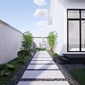 Modern Garden Landscape With White House Exterior Green Trees And White Wall