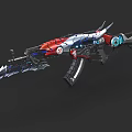 Futuristic Mechanical Gun Weapon With Red Blue Silver Design And Glowing Blade