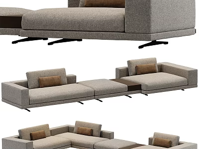 Gray Fabric Modular Sectional Sofa Set With Brown Cushions And Black Legs 3d model
