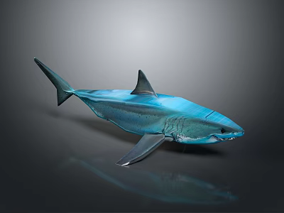 Blue Shark Model Showcased On Gray Background With Reflective Surface 3d model