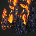 Volcanic Rock Formations With Flowing Lava In Red Orange Colors And Various Sizes