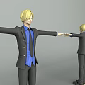 3D Model Game Movie Character Blonde Hair Black Suit Blue Shirt Front Back Outstretched Arms