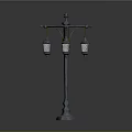 Vintage Street Lamps With Multiple Lanterns And Shiny Bases Against Dark Background