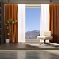 Orange Curtains With White Sheer Panels In Living Room Mountain View And White Chair