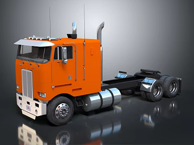 Orange Semi Truck Cab With Chrome Accents And Large Dual Rear Wheels 3d model