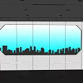 Modern Background Wall With Blue Background City Skyline Silhouette And White Geometric Lines