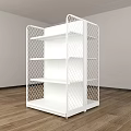 White Metal Display Shelf with Grid Side Panels and Multiple Storage Shelves in Room