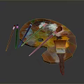 Essential Daily Life Art Supplies With Wooden Palette And Colorful Paintbrushes For Painting