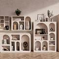 Modern Minimalist Decorative Shelves with Open Compartments Displaying Books Vases Potted Plants and Decorations