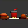 Delicious Fast Food Selection Including Hamburger Hot Dog Fries Chicken Leg Salad And Drink