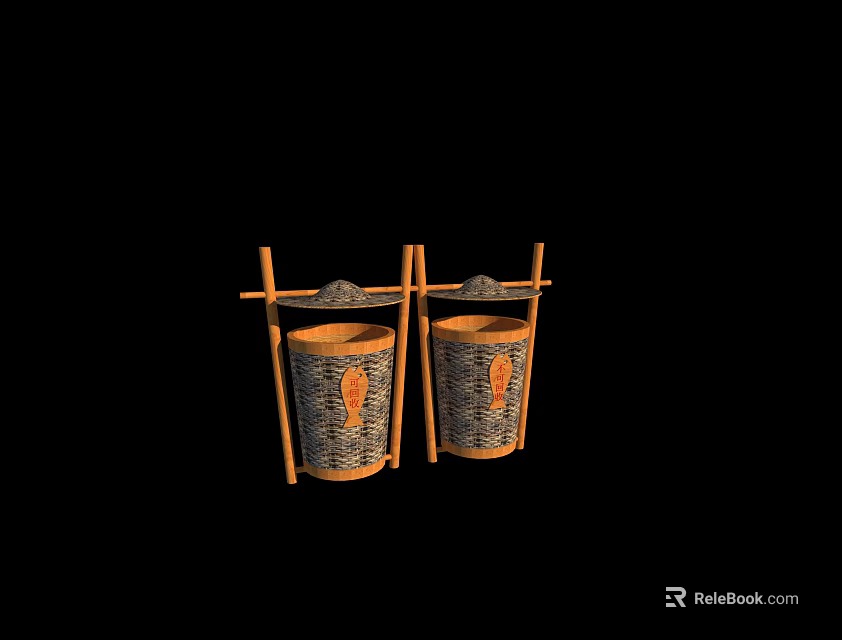 Public Facility Bamboo Trash Bins With Wooden Frame For Outdoor Public Areas 3d model 