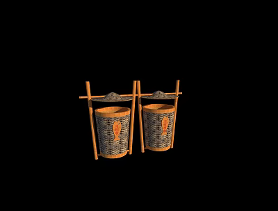Public Facility Bamboo Trash Bins With Wooden Frame For Outdoor Public Areas 3d model