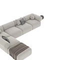 Modern Modular Sofa Set with Neutral Tones Cushions Ottoman and Throw Blanket 3d model