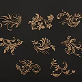 Ornate Golden Carvings With Floral Scroll And Leaf Patterns On Black Background Design Elements 3d model