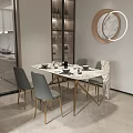 Elegant Modern Dining Table Set With Gray Upholstered Chairs And Golden Metal Legs