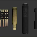 Different Types Of Weapon Components Including Bullets Shell Casings And Metal Barrels