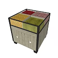 Display Cabinet Shelf With Glass Lid Multiple Compartments Colorful Dry Goods Wooden Base Black Frame