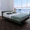 Modern Double Bed Interior With Green Headboard White Sheets Pillows And Large Window View 3d model