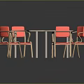 Modern Table and Chair Set with White Irregular Table Red Padded Chairs Wooden Legs