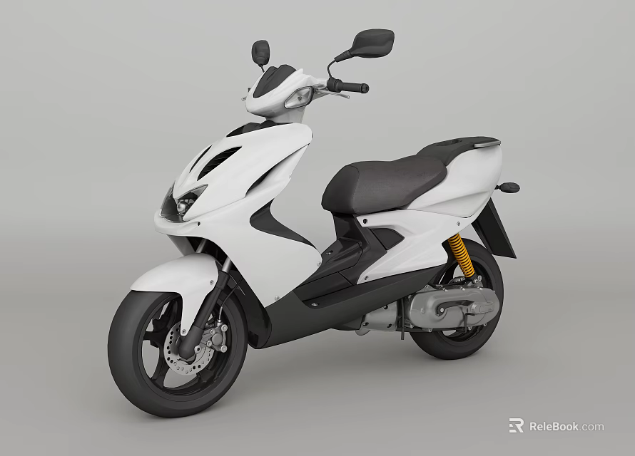 White Modern Scooter With Black Seat And Streamlined Body Design 3d model 